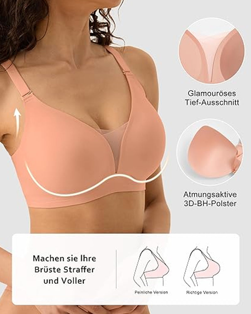 Sostén sin costuras, cómodo y transpirable, con escote en V, sin aros y efecto push-up de malla