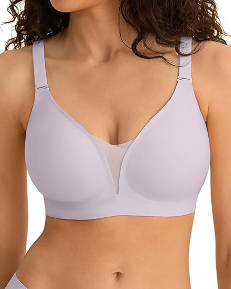 Sostén sin costuras, cómodo y transpirable, con escote en V, sin aros y efecto push-up de malla