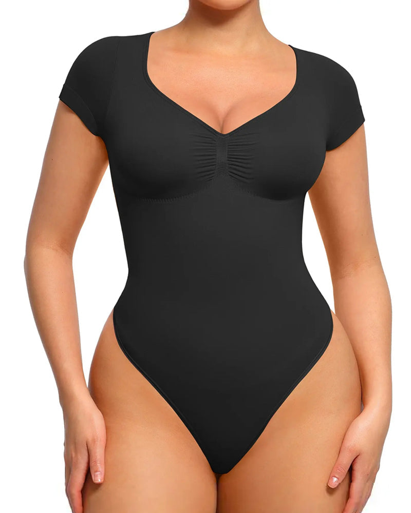 Body sin costuras para mujer con escote en V y mangas cortas