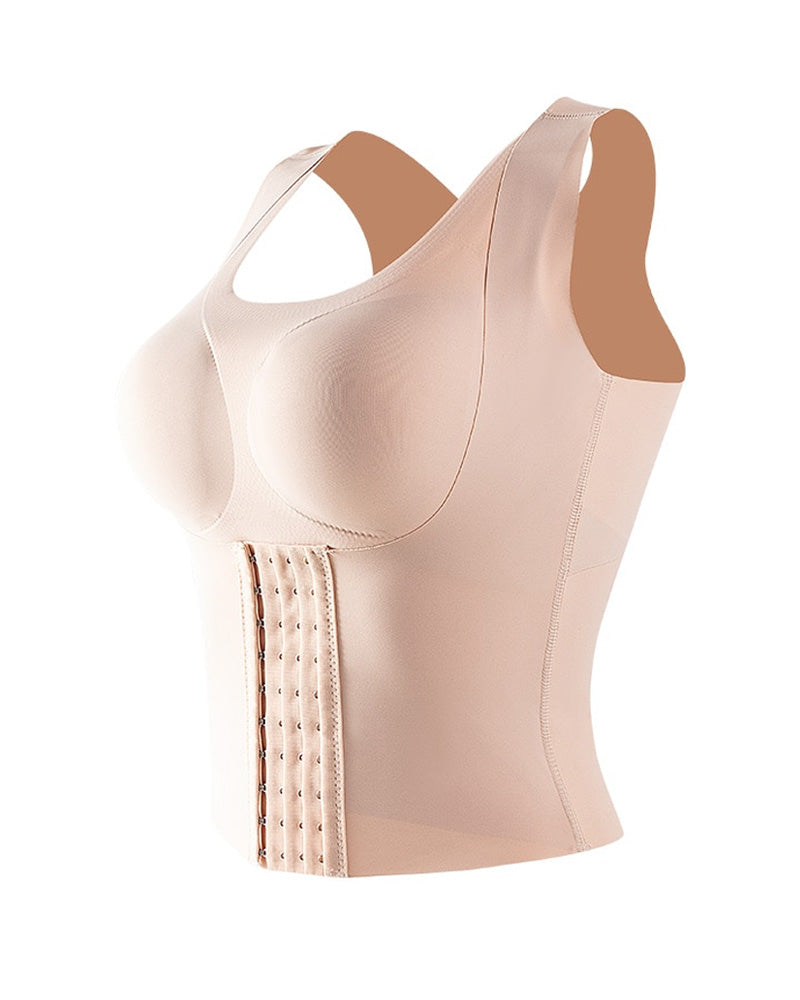 Chaleco moldeador sin costuras con control de abdomen y cierre frontal 4 en 1, sin alambres y diseño de espalda cruzada