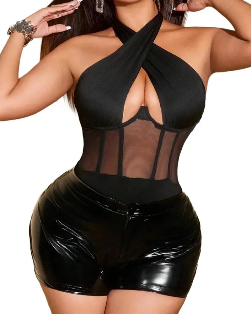 Sexy Body de Malla con Tiras Cruzadas