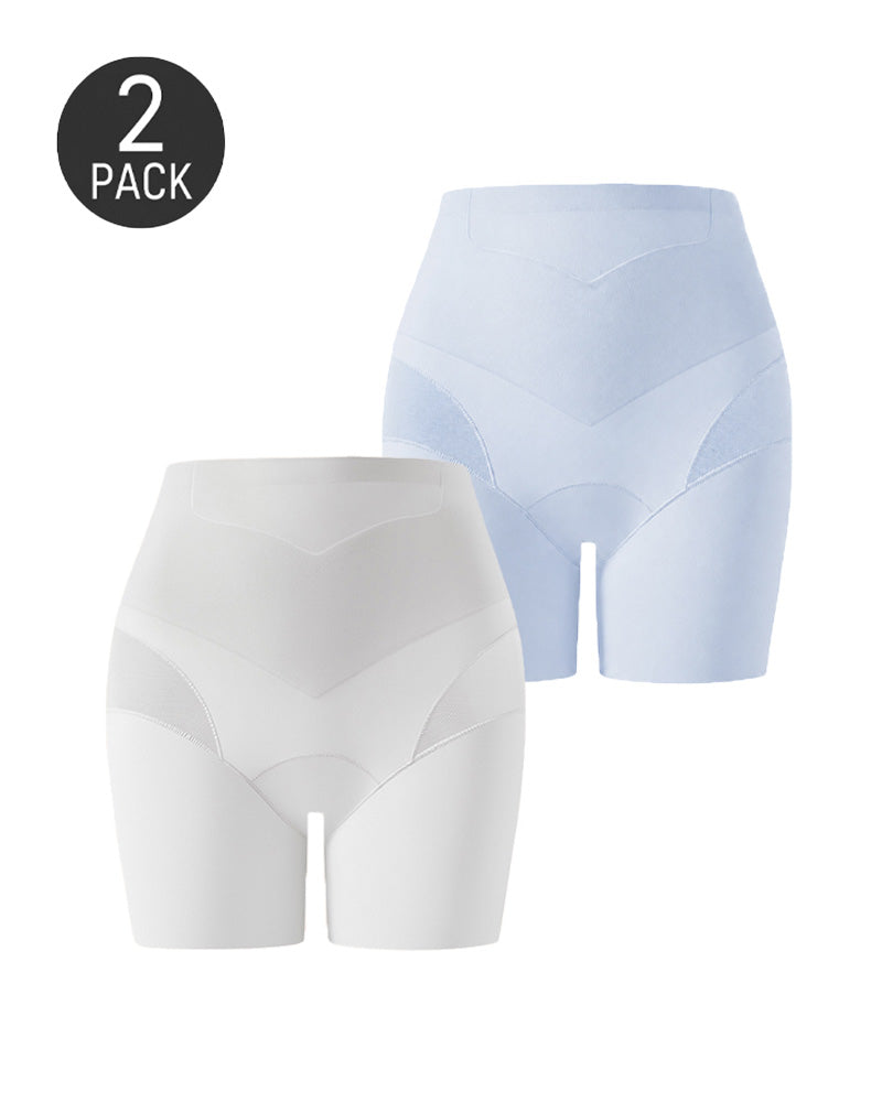 Conjunto de 2 Pantalones Cortos de Cintura Alta Sin Costuras con Control Abdomen y Malla Transpirable