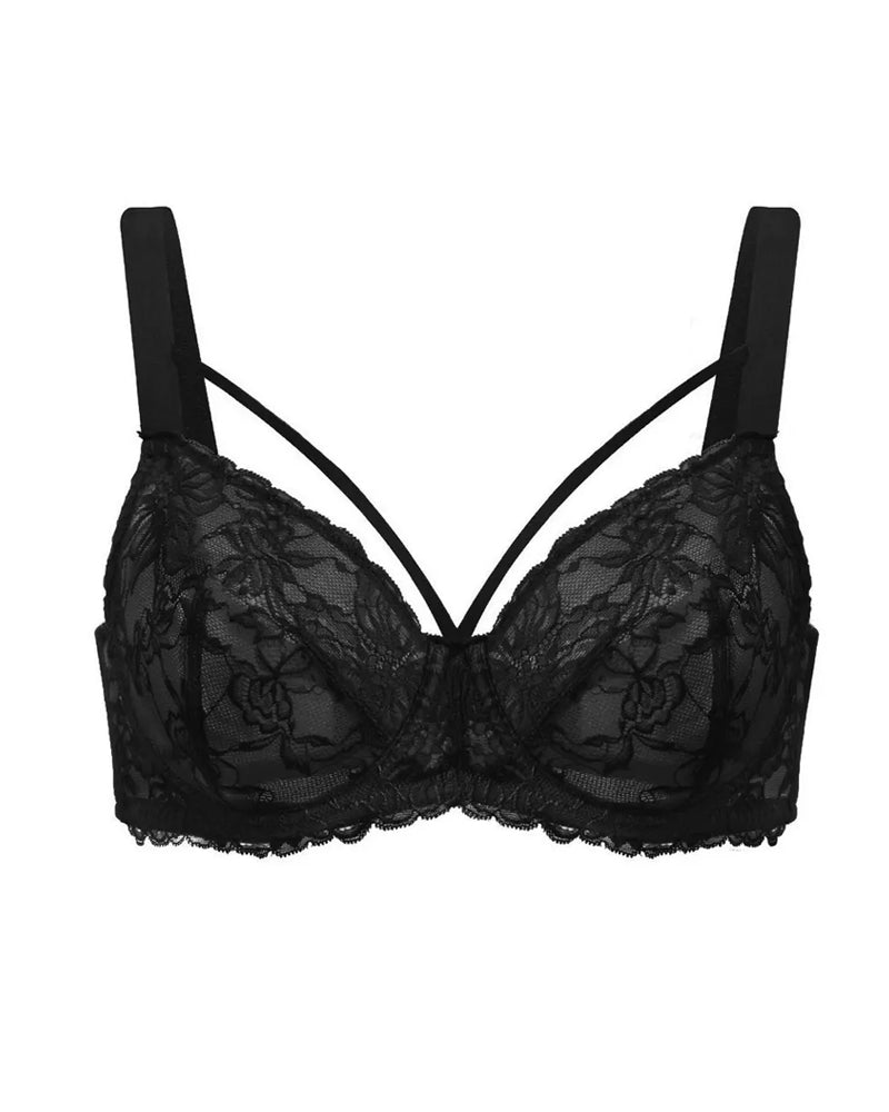 Sujetador sexy de encaje floral con aros para mujer, cómodo y elegante