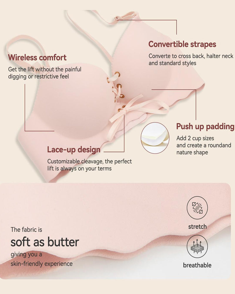 Sujetador sin alambres con tirantes desmontables y diseño push-up ajustable para mayor comodidad