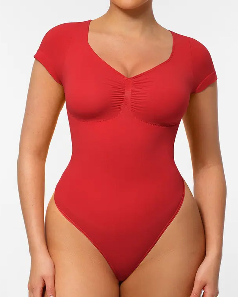 Body sin costuras para mujer con escote en V y mangas cortas