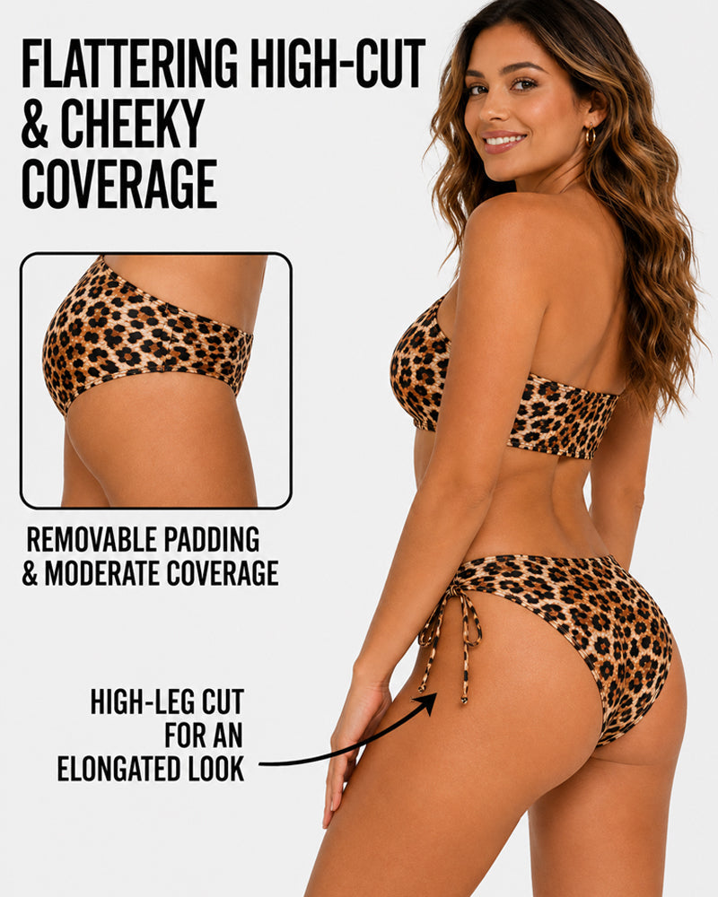 Conjunto de Bikini con Estampado de Leopardo y Sexy Cuello Halter
