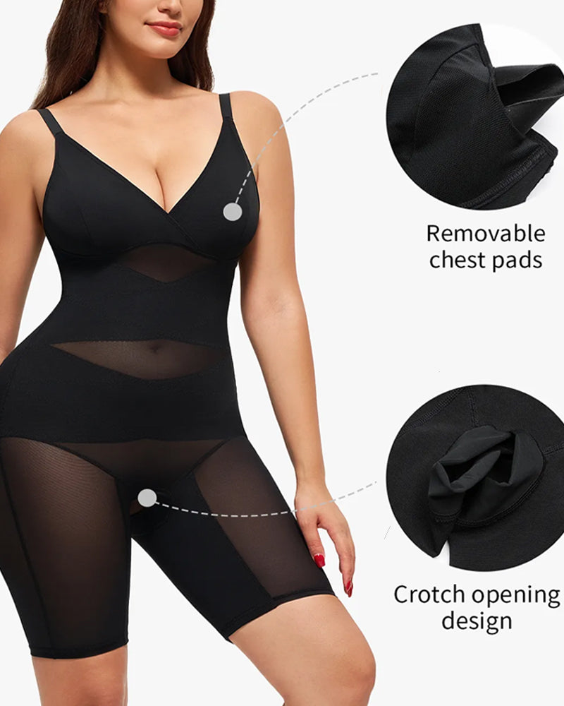Body sin costuras con paneles de malla y control abdominal en forma de V