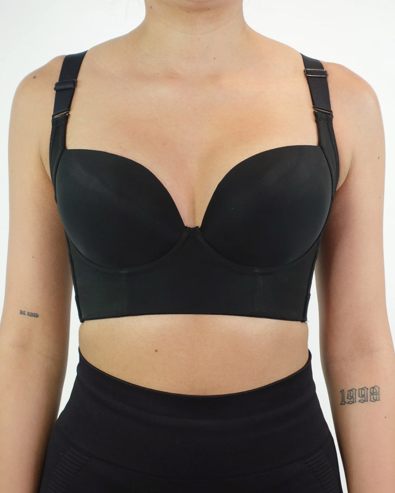 Body Shaper Bra with Underwire, V-Neck, Wide Back, and Long Torso