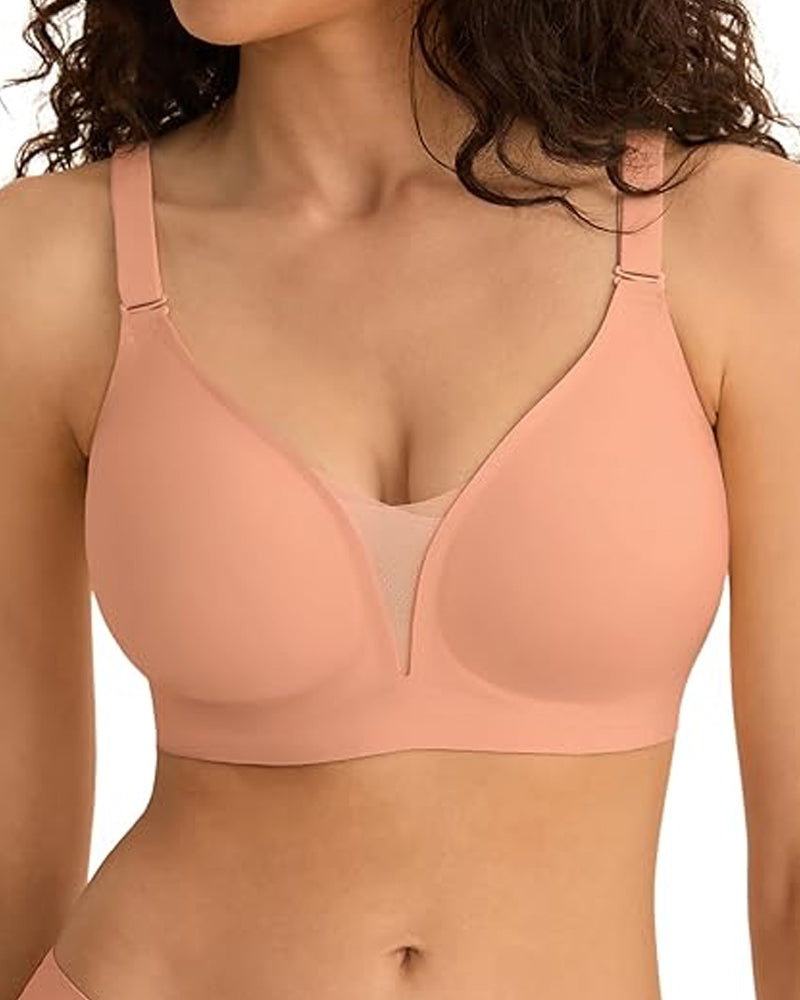 Sostén sin costuras, cómodo y transpirable, con escote en V, sin aros y efecto push-up de malla