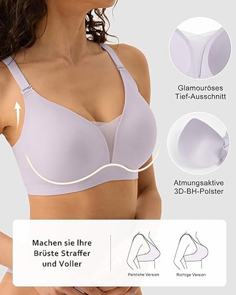 Sostén sin costuras, cómodo y transpirable, con escote en V, sin aros y efecto push-up de malla