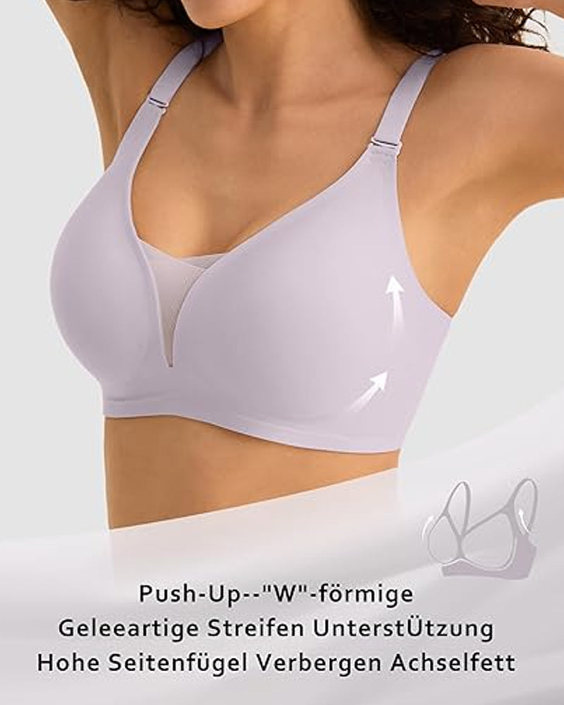 Sostén sin costuras, cómodo y transpirable, con escote en V, sin aros y efecto push-up de malla