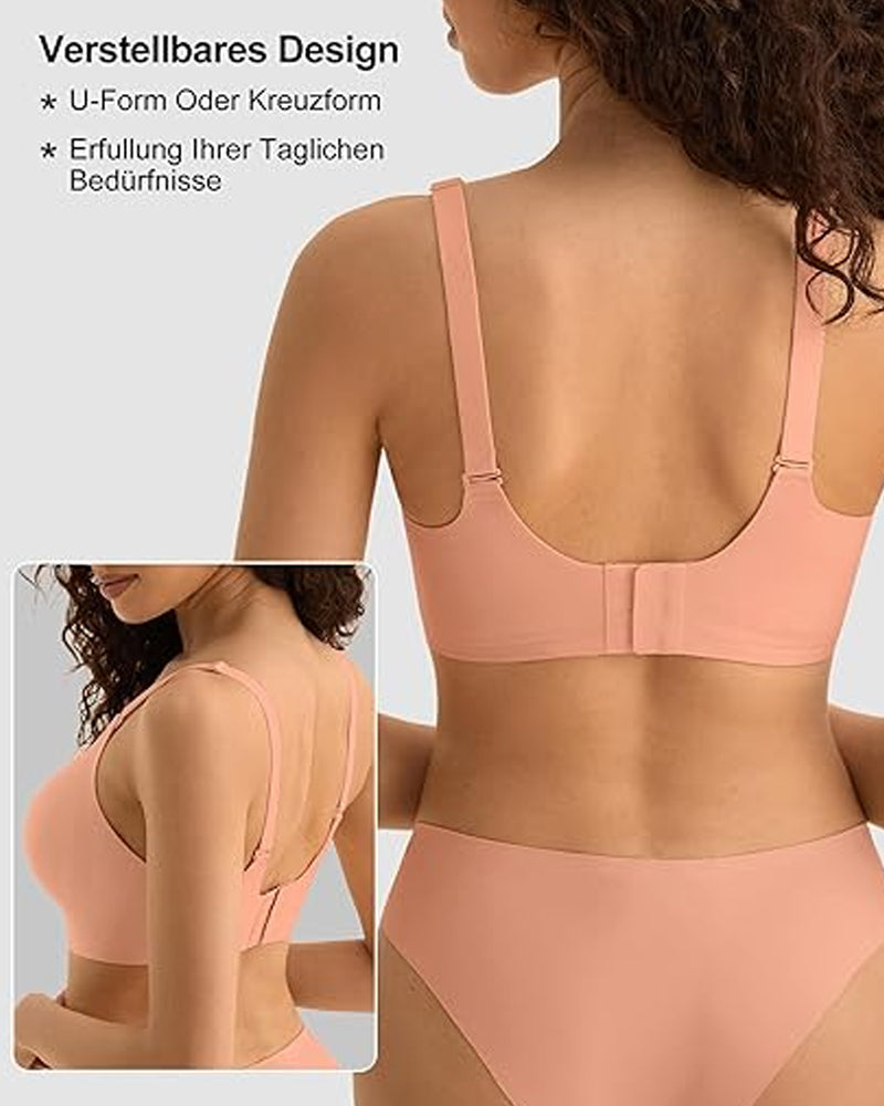 Sostén sin costuras, cómodo y transpirable, con escote en V, sin aros y efecto push-up de malla