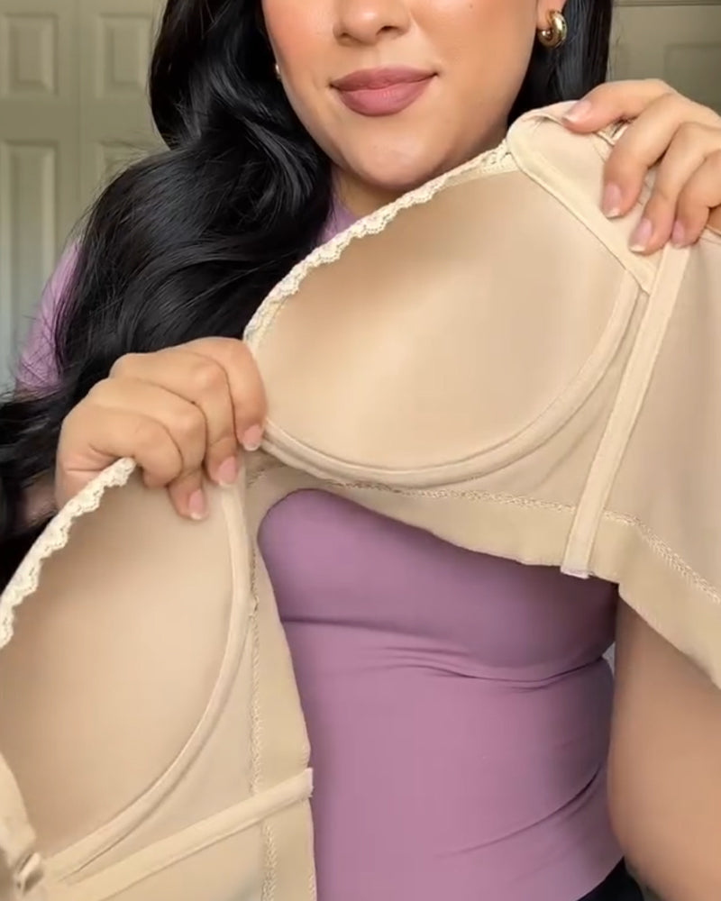 Sostén moldeador con copas push-up y encaje, diseño de espalda ancha