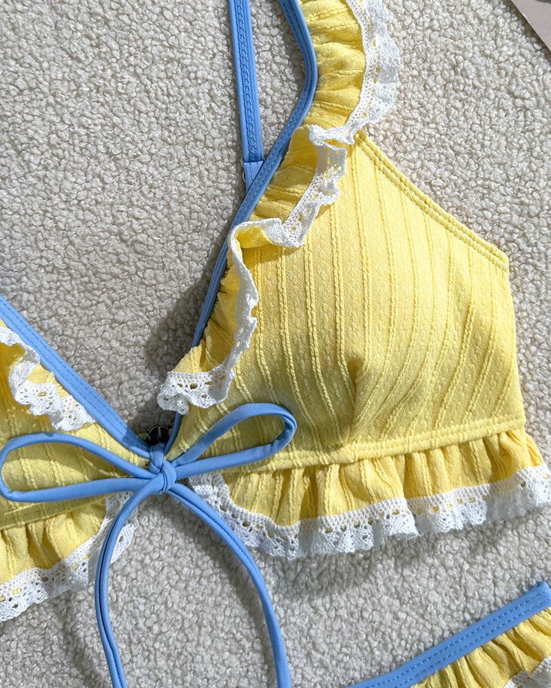 Bikini de Playa con Volantes y Tirantes en V Profundo para Vacaciones