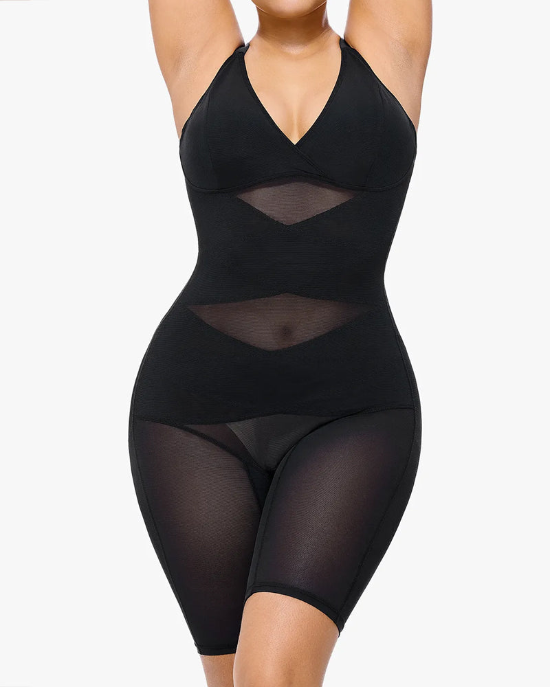 Body sin costuras con paneles de malla y control abdominal en forma de V
