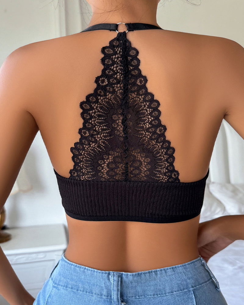 Brassière Elástica Sin Costuras con Detalles de Encaje para Mujeres
