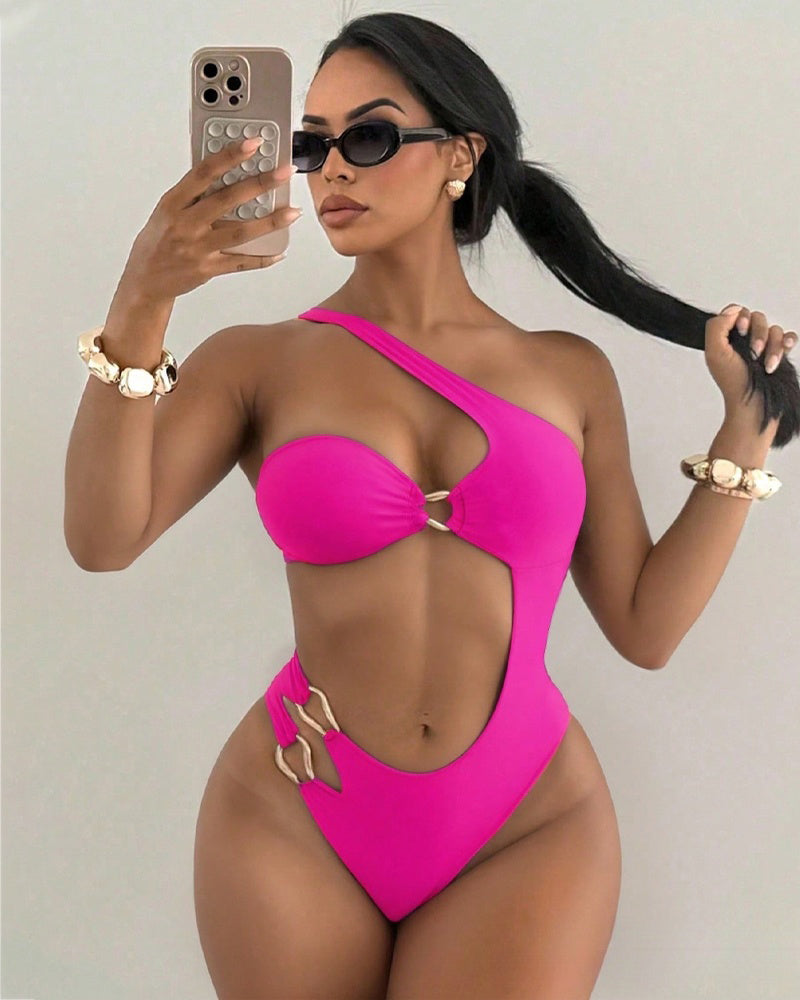 Sexy Bañador de Una Pieza con Espalda Descubierta y Corte en los Hombros