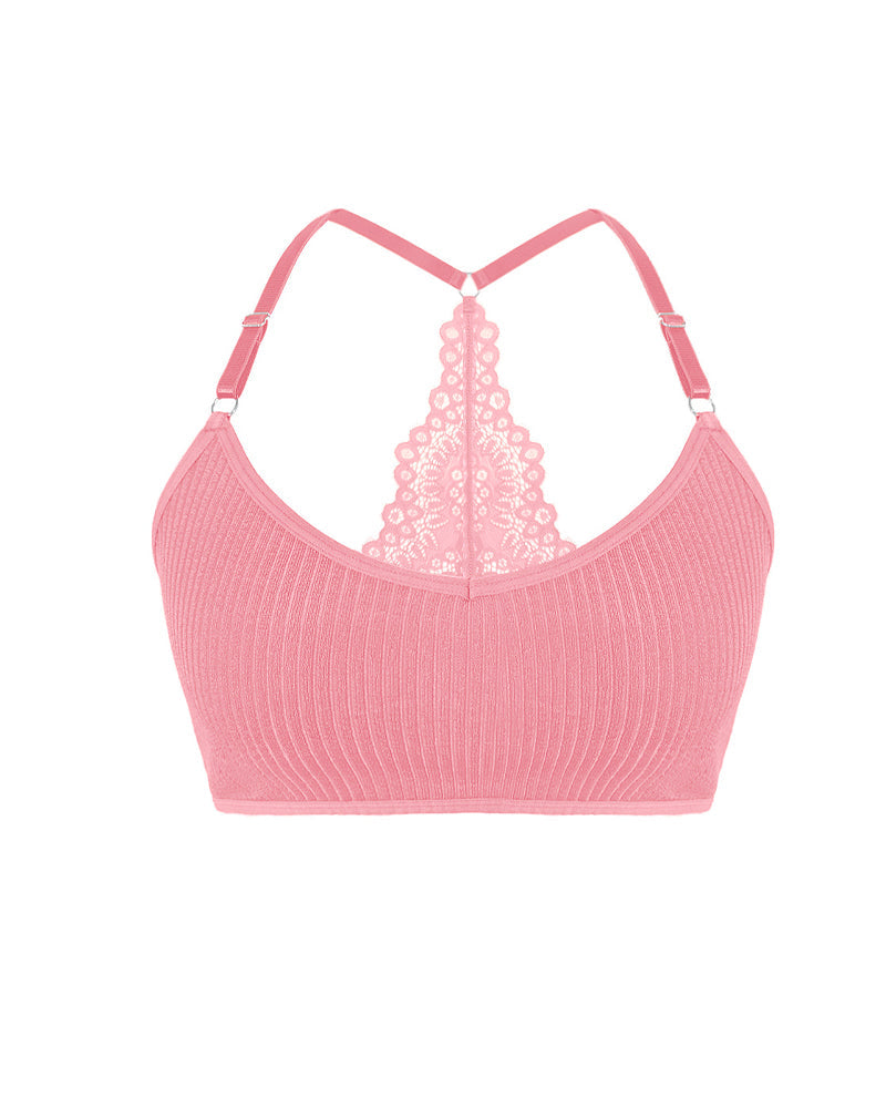 Brassière Elástica Sin Costuras con Detalles de Encaje para Mujeres