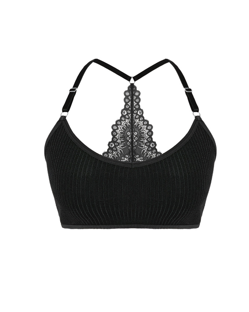 Brassière Elástica Sin Costuras con Detalles de Encaje para Mujeres