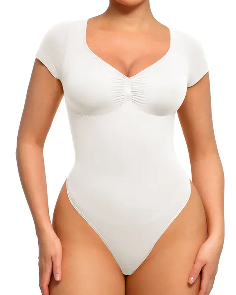 Body sin costuras para mujer con escote en V y mangas cortas