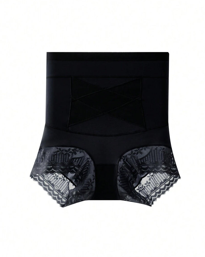 Panties de encaje moldeadores de talle alto con control abdominal y realce de glúteos para mujer
