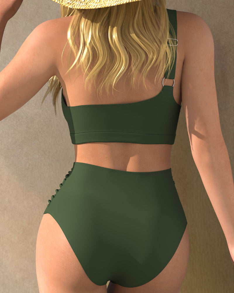 Sexy Bikini de Malla Transparente con Un Solo Hombro