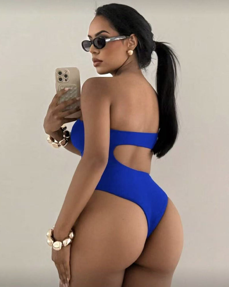Sexy Bañador de Una Pieza con Espalda Descubierta y Corte en los Hombros
