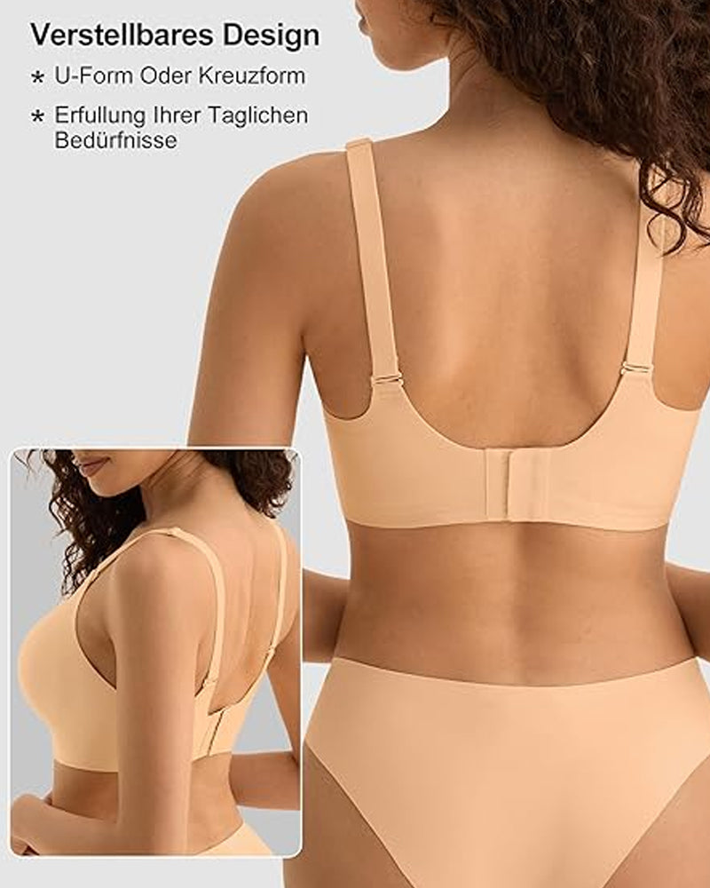 Sostén sin costuras, cómodo y transpirable, con escote en V, sin aros y efecto push-up de malla
