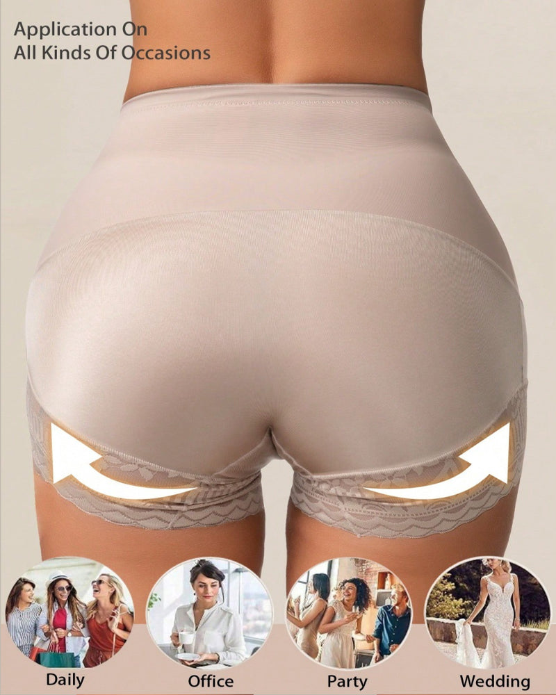 Panties de encaje moldeadores de talle alto con control abdominal y realce de glúteos para mujer