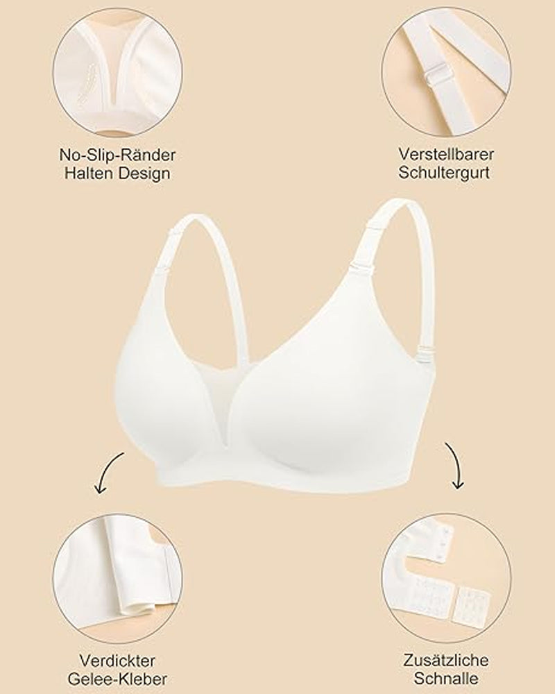 Sostén sin costuras, cómodo y transpirable, con escote en V, sin aros y efecto push-up de malla