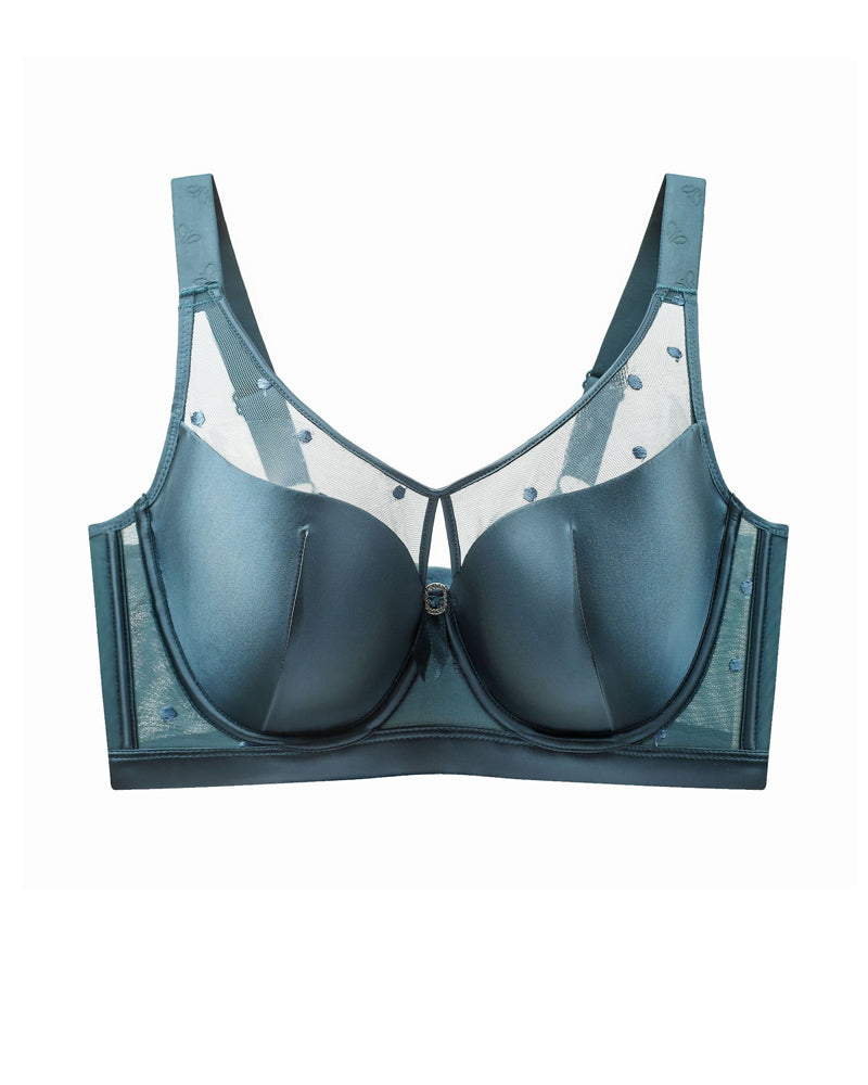 Sostén Push-up de Satén y Malla Transparente con Aros para Tallas Plus