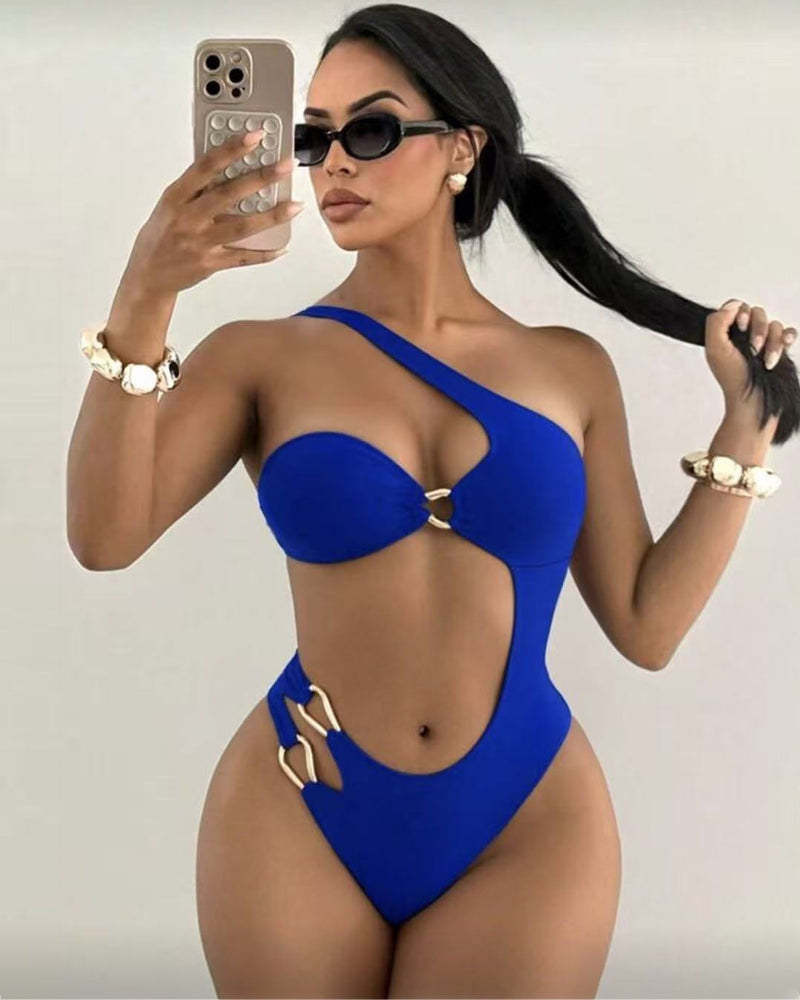 Sexy Bañador de Una Pieza con Espalda Descubierta y Corte en los Hombros