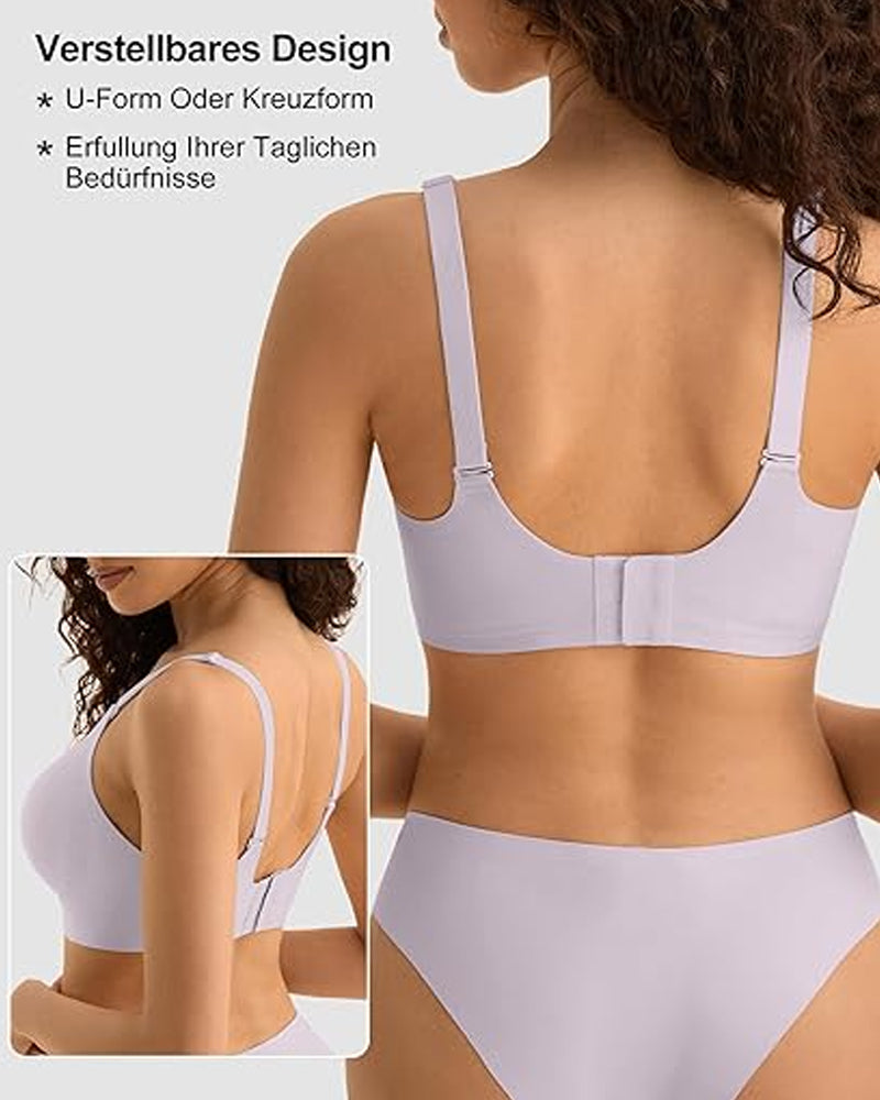 Sostén sin costuras, cómodo y transpirable, con escote en V, sin aros y efecto push-up de malla