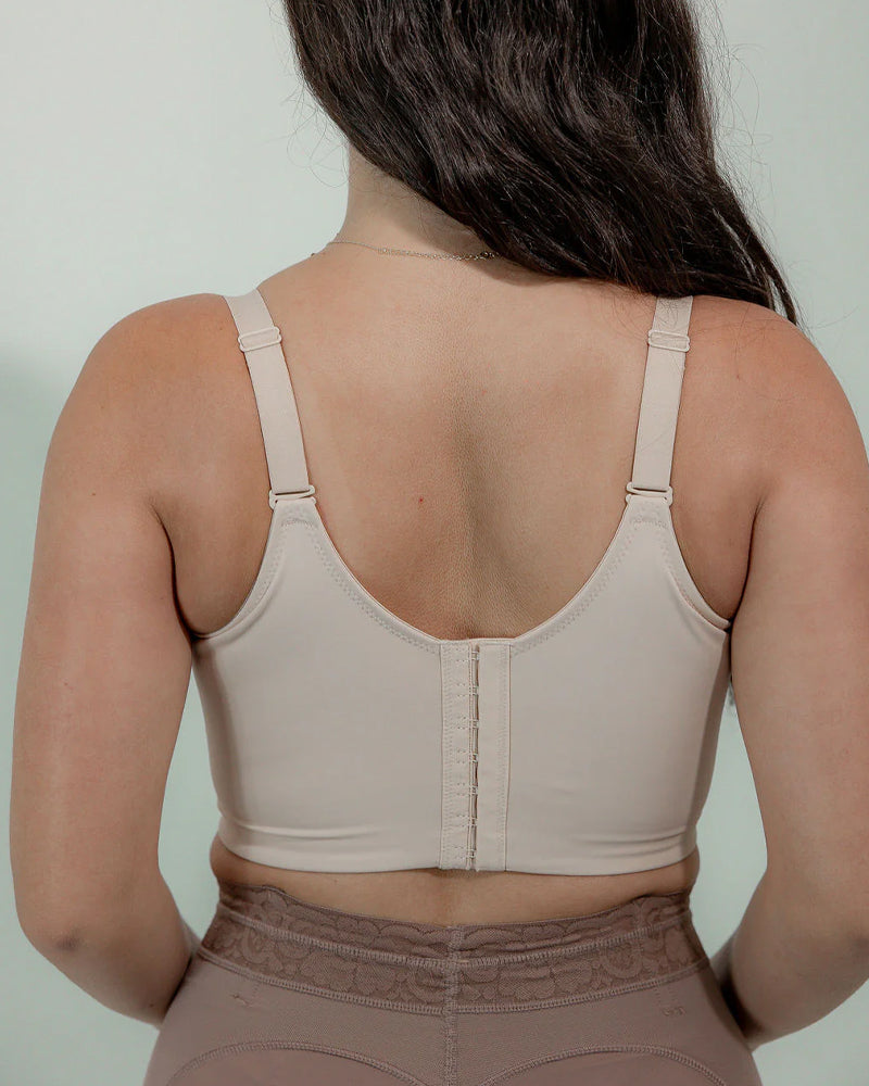 Body Shaper Bra with Underwire, V-Neck, Wide Back, and Long Torso