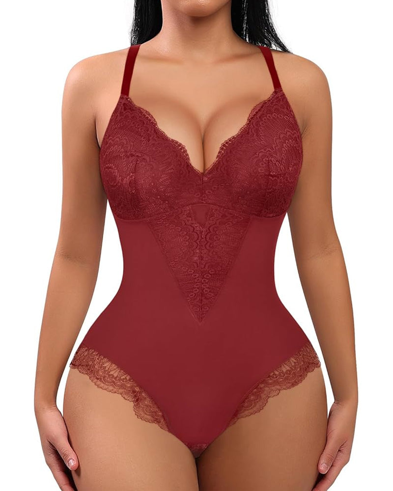 Body de Encaje con Escote en V y Control Abdomen