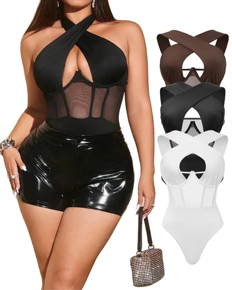 Sexy Body de Malla con Tiras Cruzadas