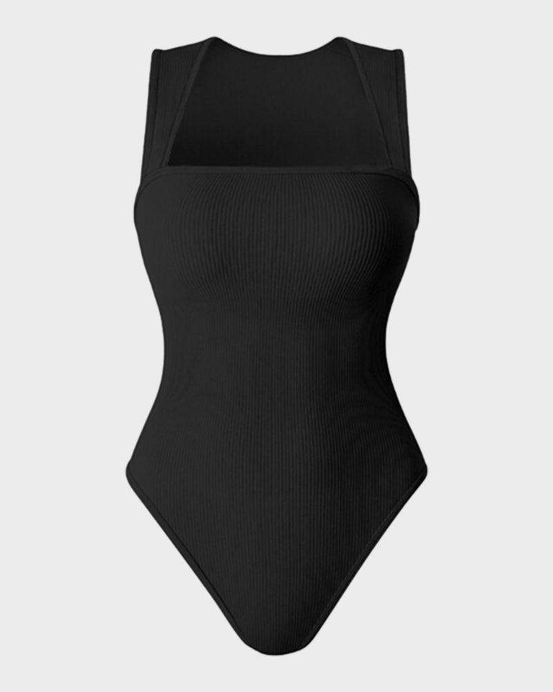 Vestido ajustado con escote cuadrado y tirantes de canalé
