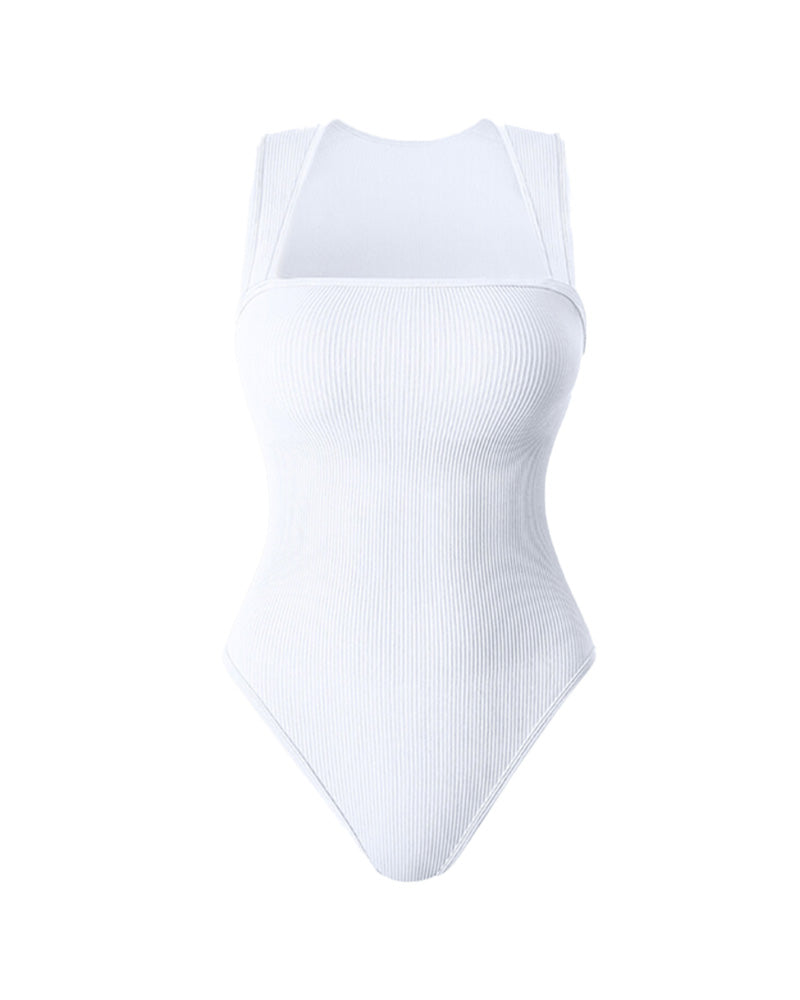 Vestido ajustado con escote cuadrado y tirantes de canalé