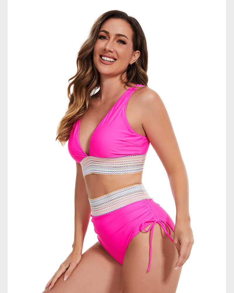 Conjuntos de Bikini Color Block con Control de Abdomen y Cintura Alta