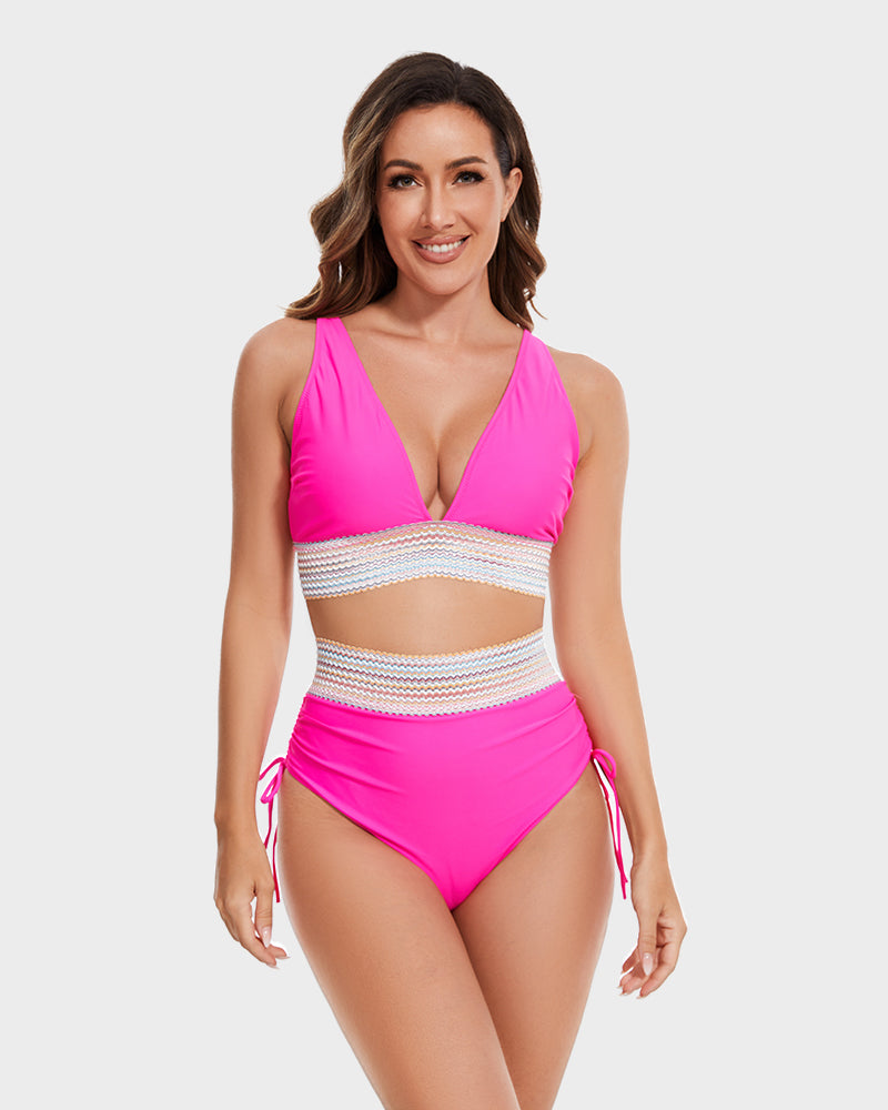 Conjuntos de Bikini Color Block con Control de Abdomen y Cintura Alta