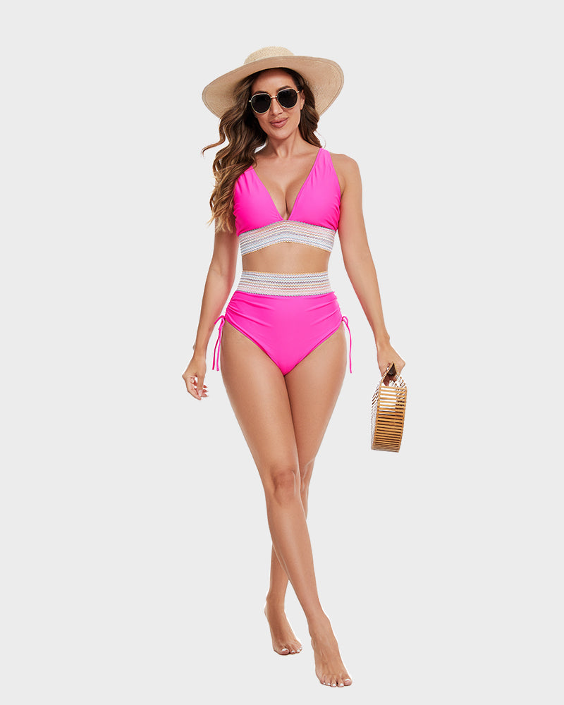 Conjuntos de Bikini Color Block con Control de Abdomen y Cintura Alta