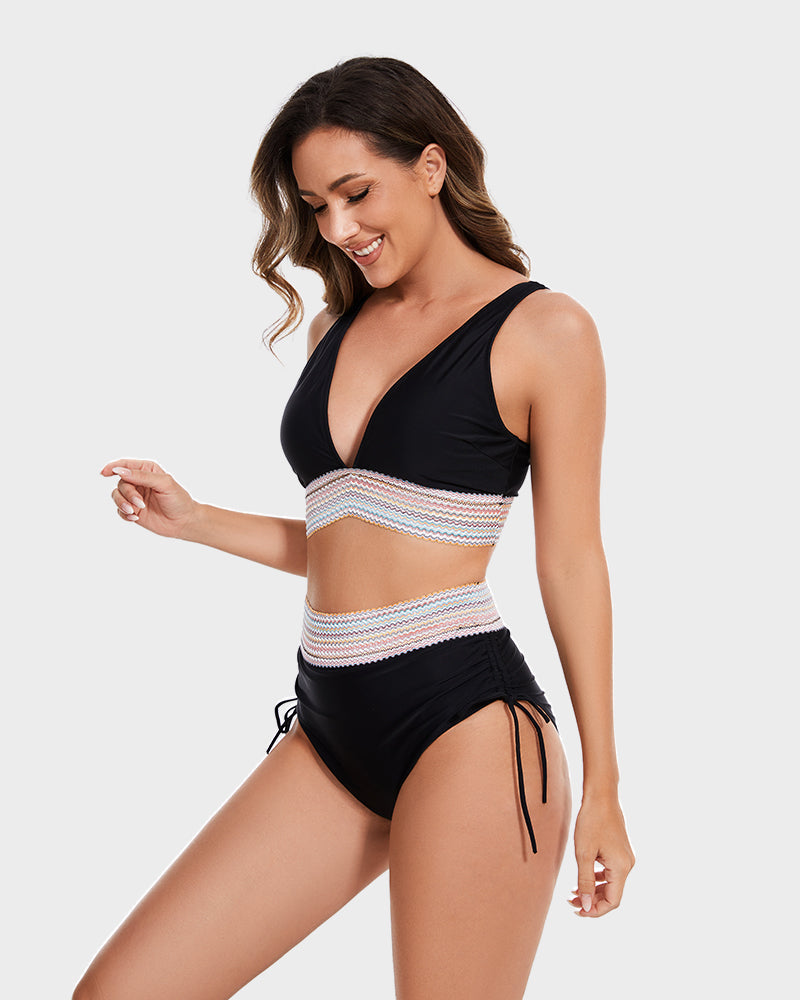 Conjuntos de Bikini Color Block con Control de Abdomen y Cintura Alta