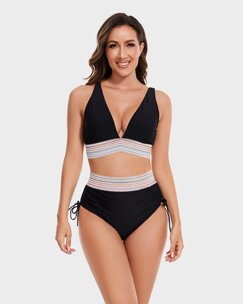 Conjuntos de Bikini Color Block con Control de Abdomen y Cintura Alta
