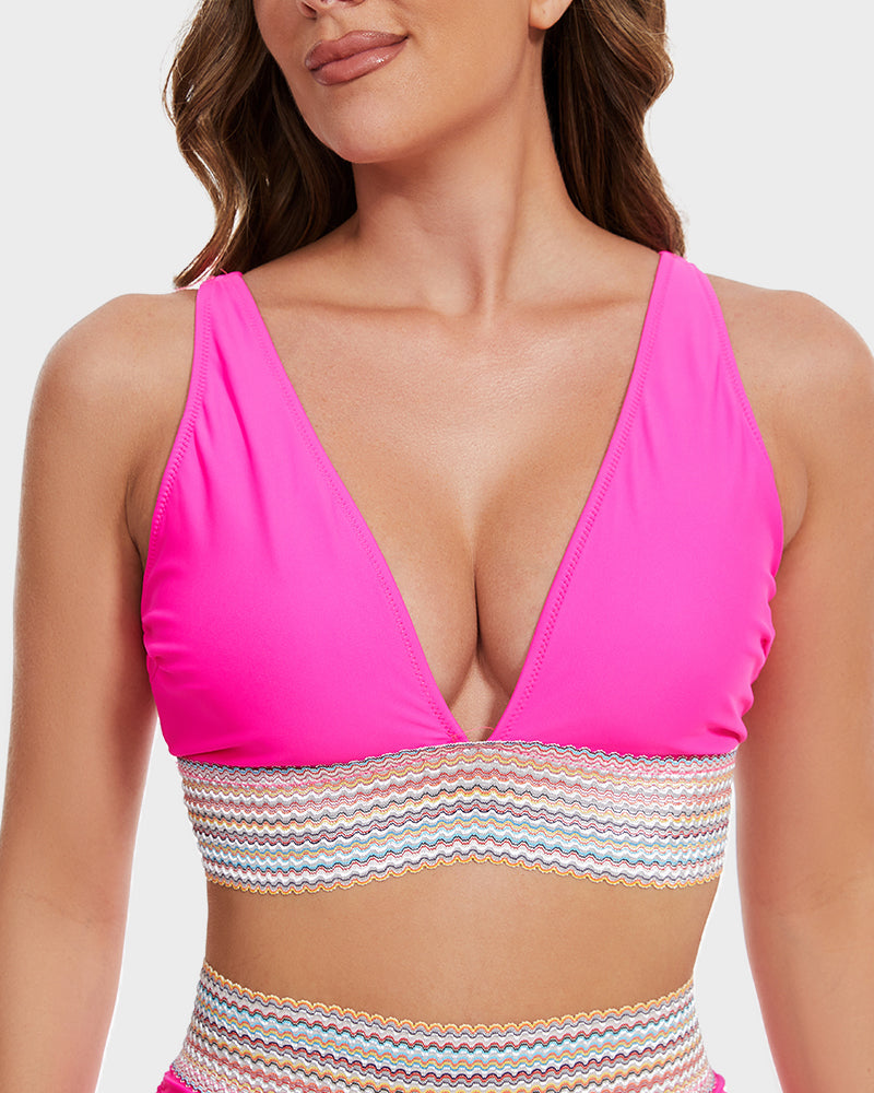 Conjuntos de Bikini Color Block con Control de Abdomen y Cintura Alta