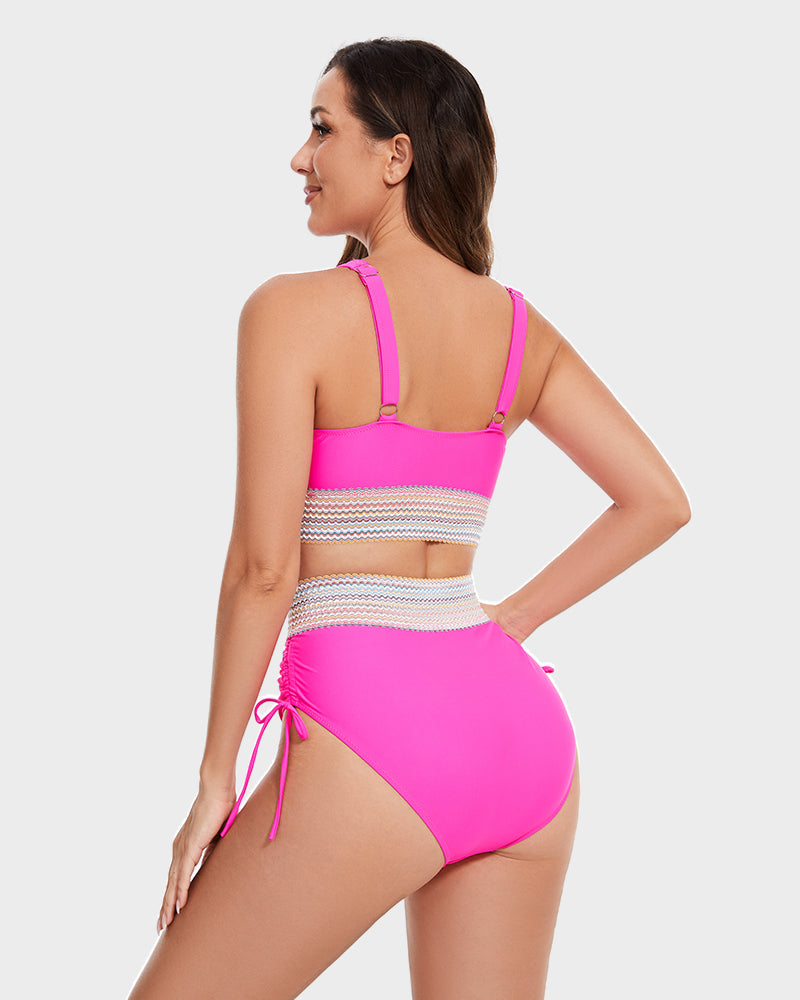 Conjuntos de Bikini Color Block con Control de Abdomen y Cintura Alta