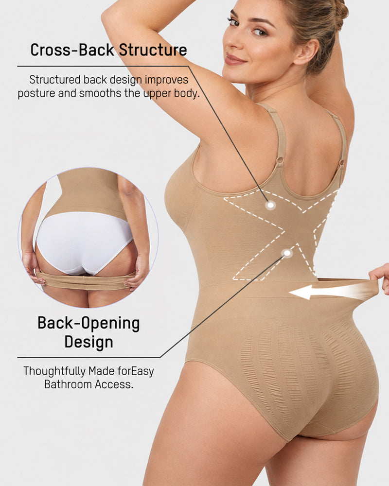 Body sin costuras con control abdominal y escote en V profundo, fácil de poner