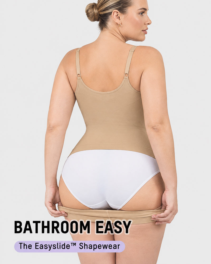 Body sin costuras con control abdominal y escote en V profundo, fácil de poner