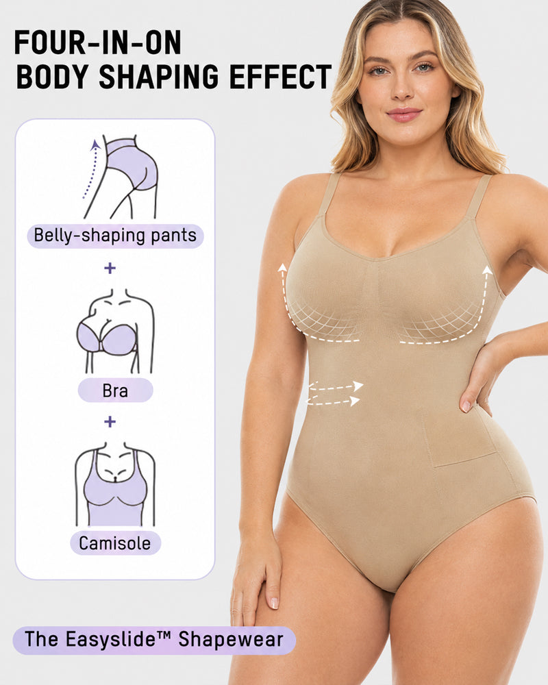 Body sin costuras con control abdominal y escote en V profundo, fácil de poner