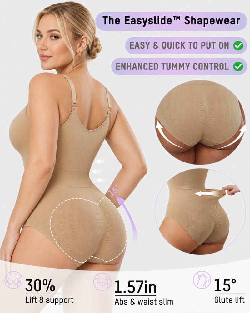 Body sin costuras con control abdominal y escote en V profundo, fácil de poner