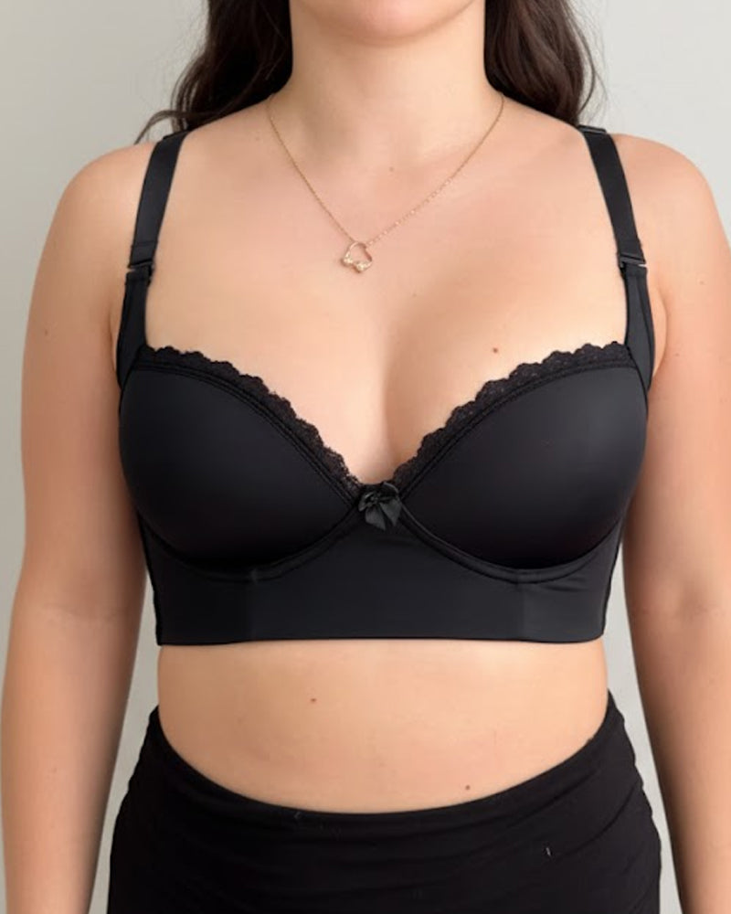 Sostén moldeador con copas push-up y encaje, diseño de espalda ancha